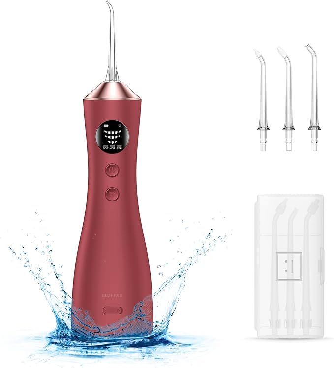 Water Dental Flosser for Teeth, Portable Cordless Water Flosser with 300ML Rechargeable with Type-C, IPX7 Waterproof Water Flossers for Adults with 3 Intensity Modes and 3 Flossing Tips