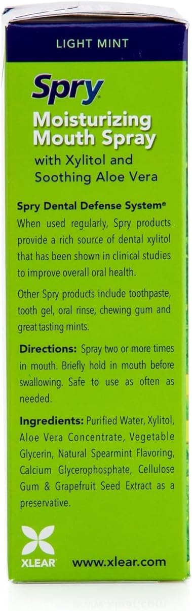 Spry Natural Xylitol Moisturizing Dry Mouth Spray, Stop Bad Breath, Increase Saliva Production, Non-GMO, Gluten-Free On The Go Oral Care with Spearmint Flavor, 4.5 fl.oz (Pack of 1)