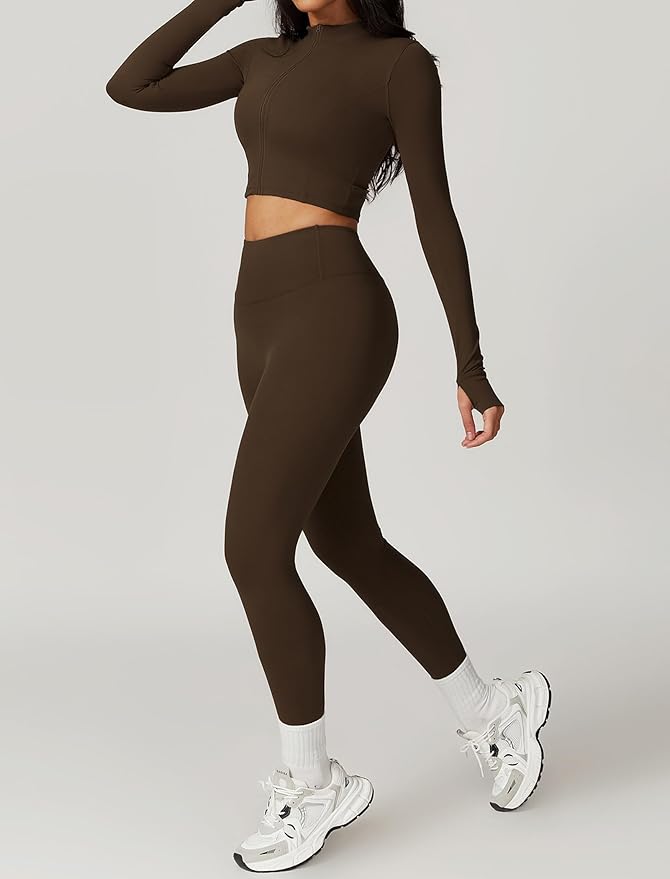 Workout Sets for Women 3 Piece High Waisted Seamless Leggings Crop Top Jacket Gym Yoga Outfit Stretchy Sports Bra Sets