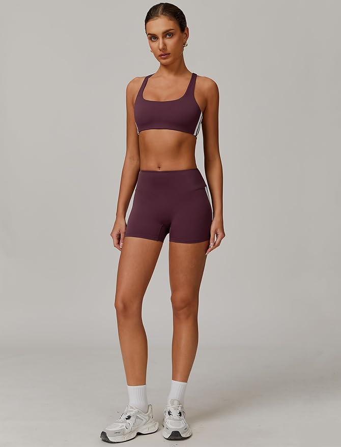 Workout Sets for Women 2 Piece Contrast Panel Sports Bra Tummy Control Butt lifting Shorts Jogger Outfits 