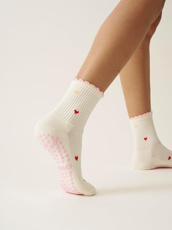 Shapes Studio Crew Half Calf Grip Socks, Cutest Fruits Pilates Socks, Ruffle socks, Non-Slip, Barre Yoga Fitness