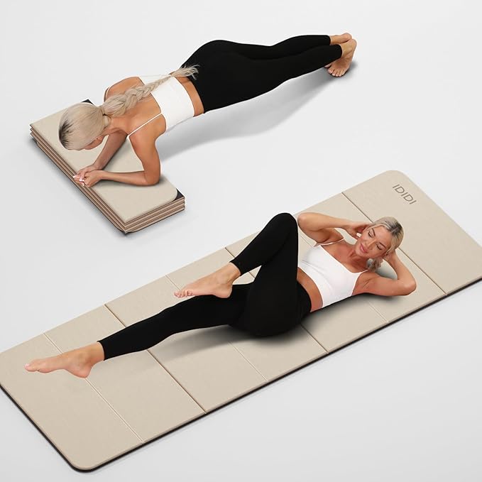 Foldable Yoga Mat Extra Thick 0.32 Inches Eco-Friendly POE Material, Non-Slip Design Fitness Mats, Multi-Purpose Workout Mats For Studio or Home Use (70 x 24 x 0.32 inches)