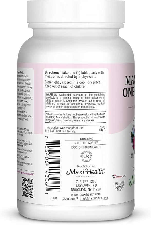Maxi Health Prenatal Vitamins for Women – One Daily Prenatal with Methylated Folate, Gentle Iron & DHA Support – Doctor Formulated, Kosher Multivitamin for Pregnancy – 60 Capsules (60 Day Supply)