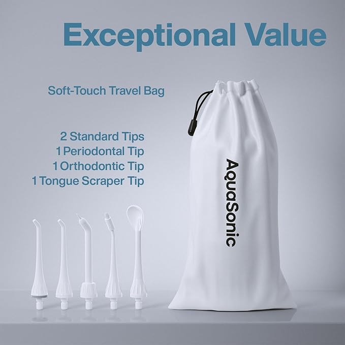 AquaSonic Water Flosser - Cordless Rechargeable Water Flossers for Teeth Cleaning - Waterproof Aqua Flosser, Portable Oral Irrigator for Dental Cleaning with 5 Jet Tips – Braces Home Travel.