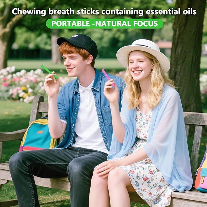 3PCS Chewable Breather Sticks, Chewable Breather Stick for Fresh Breath, Portable Breath Freshener with 9 Replacement Cores, Chewable Essential Oil Breath Stick Travel-Friendly