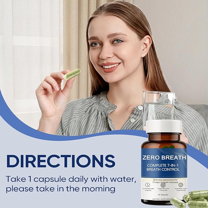 Zero Breath Bad Breath Capsules, Zero Breath 7-in-1 Bad Breath Solution, with Chlorophyllin, Mint Extract, Probiotic Blend, Breath Freshness in 14 Days