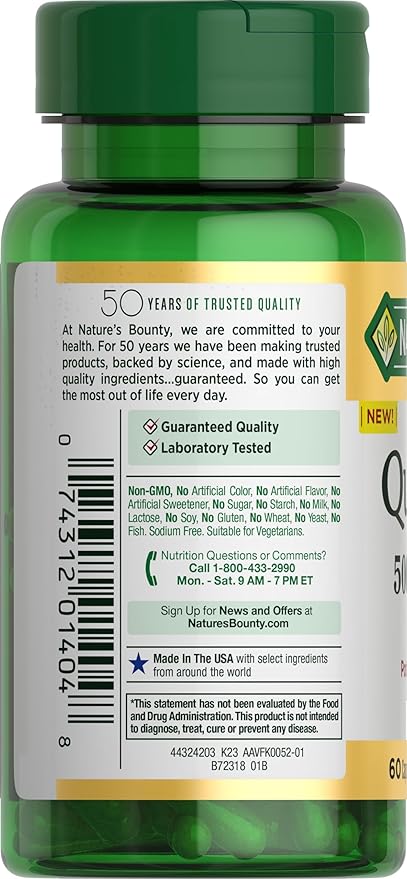 Nature’s Bounty Quercetin, Immune Support, 500mg, With Vitamin C, Rose Hips, & Rutin, 60 count