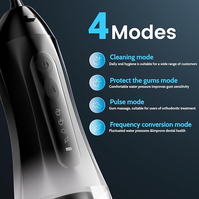 Water Flossers for Teeth, Electric Floss for Adults & Kids, Water Dental Picks, Cleaning and Flossing, Portable Flossers for Travel Size, Gums, Dental Care with Travel Bag, Waterproof - Black/White