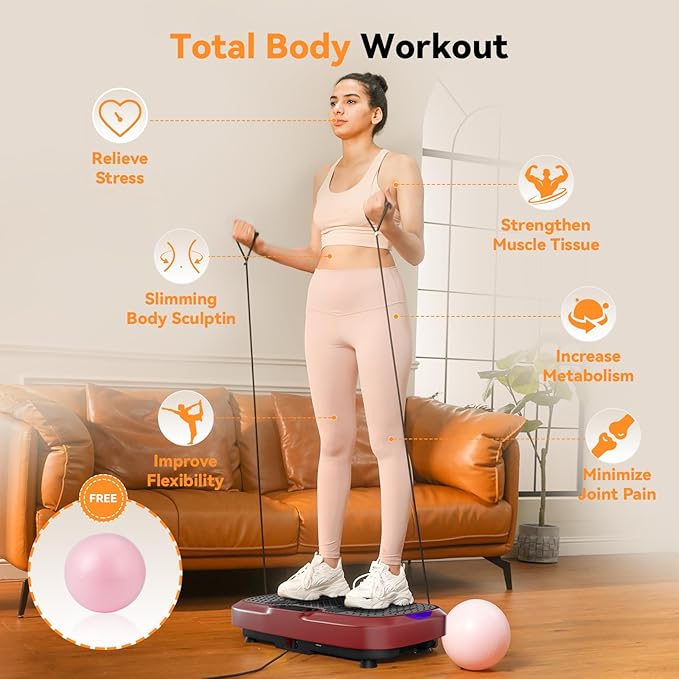 UCIN Vibration Plate Exercise Machine, Vibration Plate for Lymphatic Drainage, 330 Lbs Capacity Vibrating Plate for Weight Loss Home Fitness with Resistance Bands/Pilates Ball