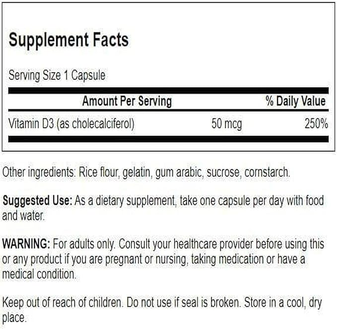Swanson Higher Potency Vitamin D-3 2000 Iu - Sunshine Vitamin Bone, Immune Support (50 mcg) 250 Capsules