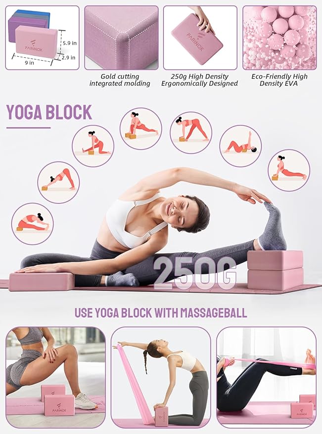 1/3 Yoga Mat Thick, Yoga Kit and Sets for Beginners Include High Density Yoga Mat with Multi-loops Yoga Strap, Yoga Blocks, Booty Resistance Band Set & Door Anchor
