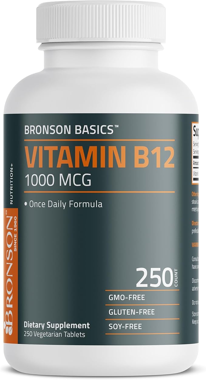 Bronson Vitamin B12 1000mcg Once Daily Formula Non-GMO, 250 Vegetarian Tablets