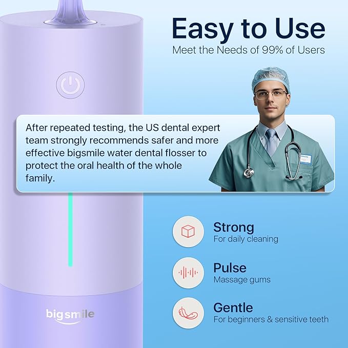 Powerful Cordless Water Flosser for Healthy Gums Rechargeable Dental Oral Irrigator for Daily Cleaning of Sensitive Gums, Orthodontic Braces to Help Prevent Infections and Bad Breath(Purple
