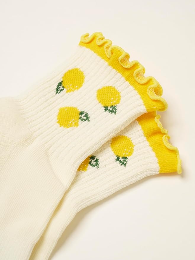 Shapes Studio Crew Half Calf Grip Socks, Cutest Fruits Pilates Socks, Ruffle socks, Non-Slip, Barre Yoga Fitness