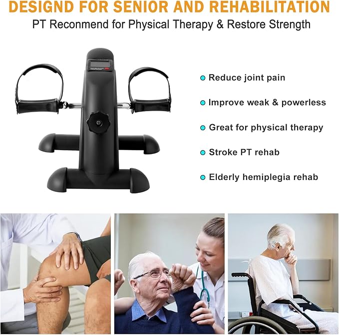 Under Desk Bike Pedal Exerciser, Portable Mini Exercise Bike with LCD Display for Home/Office, Desk Cycle for Leg/Arm with Handle, Leg Exerciser While Sitting for Seniors