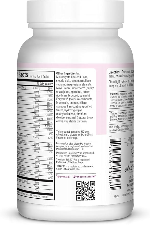 Maxi Health Prenatal Vitamins for Women – One Daily Prenatal with Methylated Folate, Gentle Iron & DHA Support – Doctor Formulated, Kosher Multivitamin for Pregnancy – 60 Capsules (60 Day Supply)