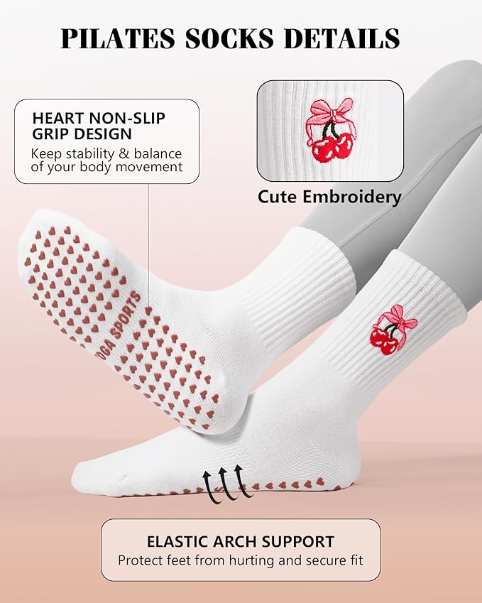 YeuG 4/6 Pairs Pilates Socks for Women - Non Slip Grip Socks for Yoga, Barre, Hospital, Barefoot