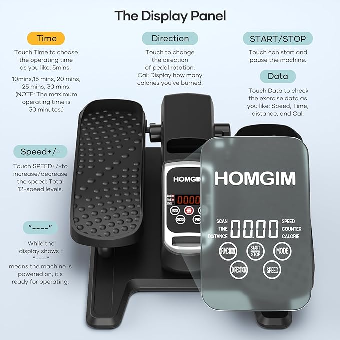 HOMGIM Under Desk Elliptical Machine - Quiet Motorized Leg Exerciser with Smart Remote, 12-Speed Manual Programs Auto/3 Auto Programs LCD Display & Bidirectional Motion for Home/Office