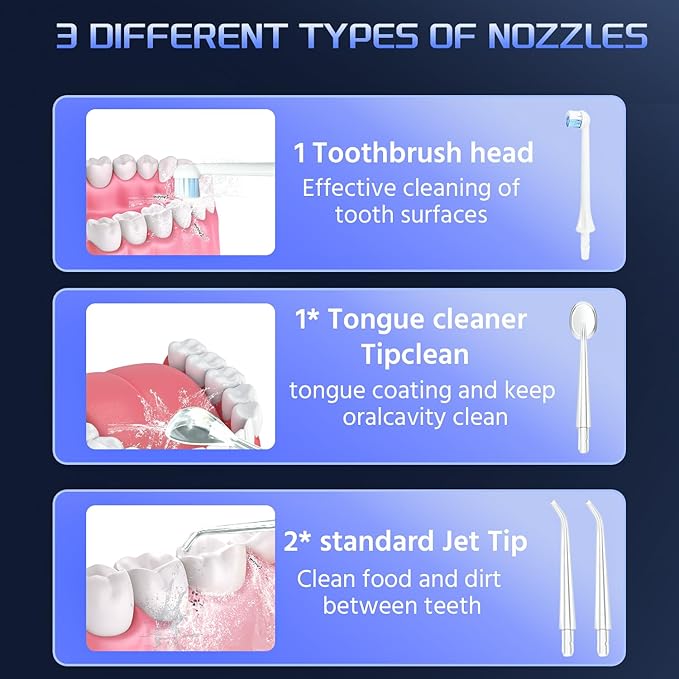 Water Dental Flosser for Teeth, 4 Modes Rechargeable Cordless Oral Irrigator 300ML Water Tank IPX7 Waterproof Portable Electric Flossers for Deep Cleaning and Gum Care, Home Travel Use, Blue