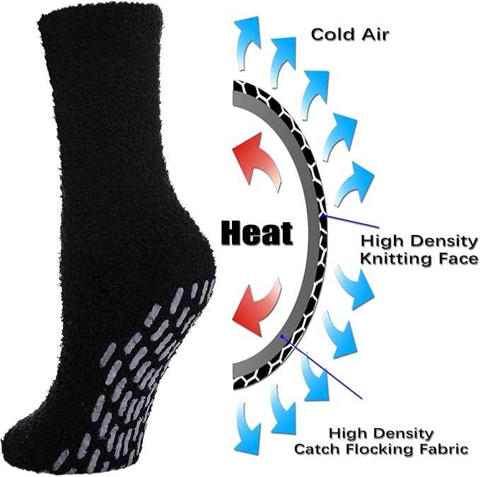 FNOVCO Non Slip Socks for Women Winter Warm Cozy Fuzzy Slipper Socks Soft Fluffy Hospital Socks with Grips