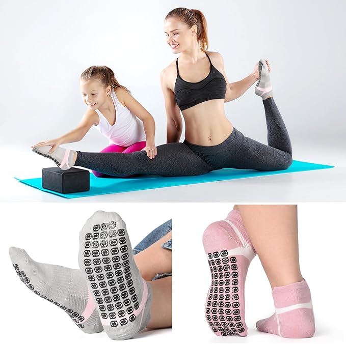 Jspupifip 4 Pairs Non Slip Yoga Socks with Grips for Women Men Pilates Grippy Socks Cotton Barre Hospital Home