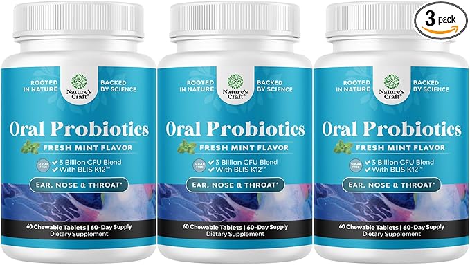 Oral Probiotics for Teeth and Gums - Minty Fresh BLIS K12 Oral Probiotics for Mouth Bad Breath Dry Mouth and Dental Health Support with 3 Billion CFU - Chewable Xylitol Lozenges Mint Flavor (3 Pack)