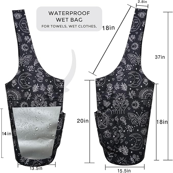 Yoga Mat Bag Carrier for Women Workout Large Waterproof with Zipper Pocket, Keychain and Wide Shoulder Straps