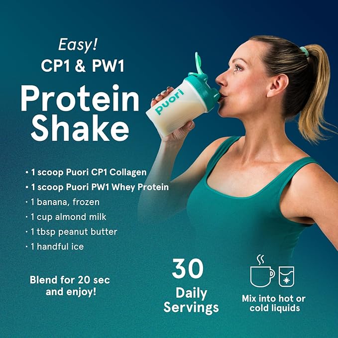 Puori Pure Collagen Peptides Powder, Unflavored - 10g of Grass-Fed Hydrolyzed Bovine Collagen Supports Skin Health, Hair & Nail Strength, Joint Pain & Mobility Support - 30 Servings