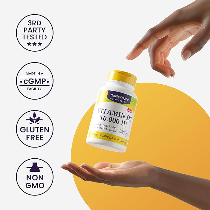 Healthy Origins Vitamin D3 5,000 IU (Non-GMO, High Potency, Bone Support, Immune Support, Gluten Free), 120 Softgels