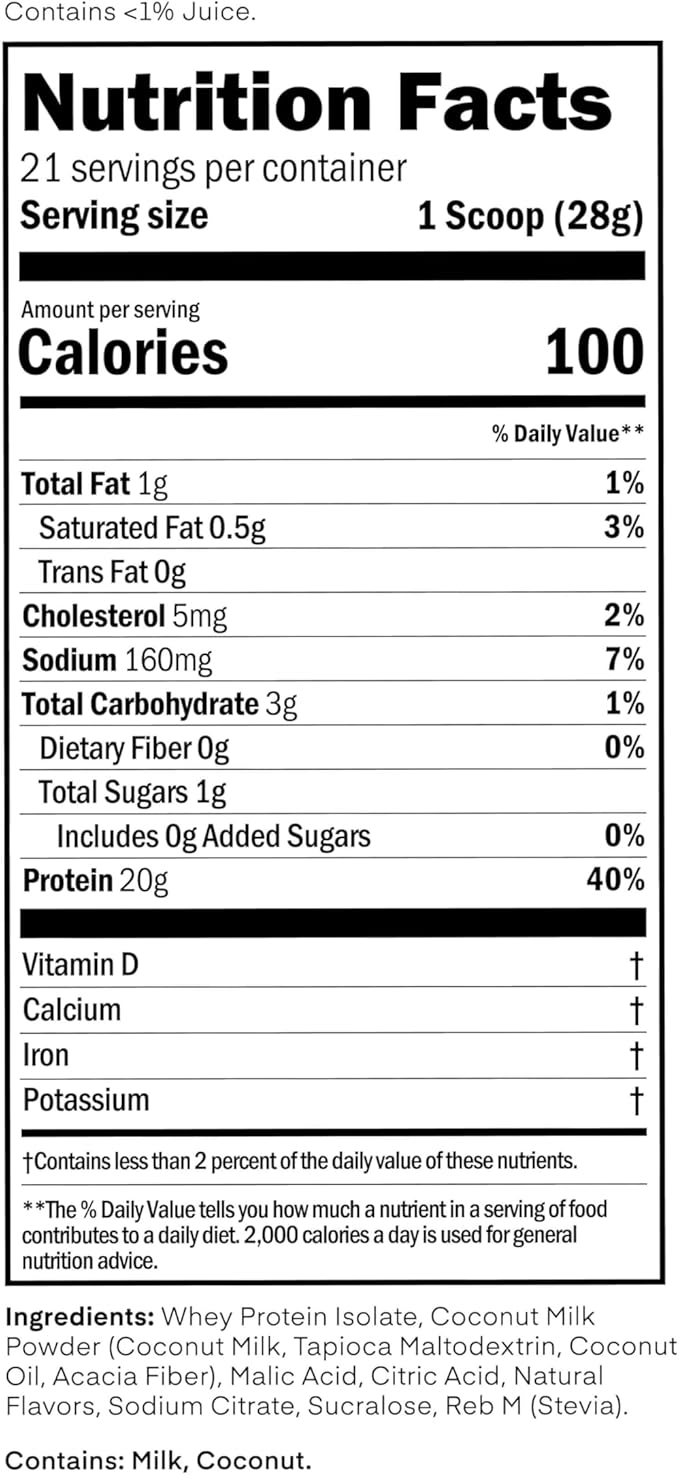 Oath Nutrition Clear Whey Isolate Protein Powder, Coconut Colada, 20g Complete Protein per Serving, No Added Sugar, Grass-Fed, 21 Servings