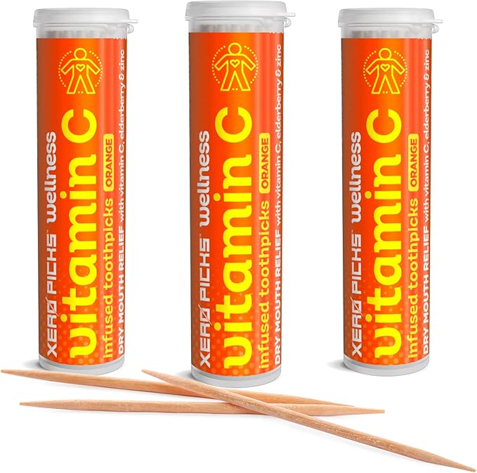 Xero Picks Wellness - Infused Flavored Toothpicks - Dry Mouth Prevention - 60 Picks - 3 Pack - Orange - Immunity Support - Vitamin C, Elderberry, Zinc