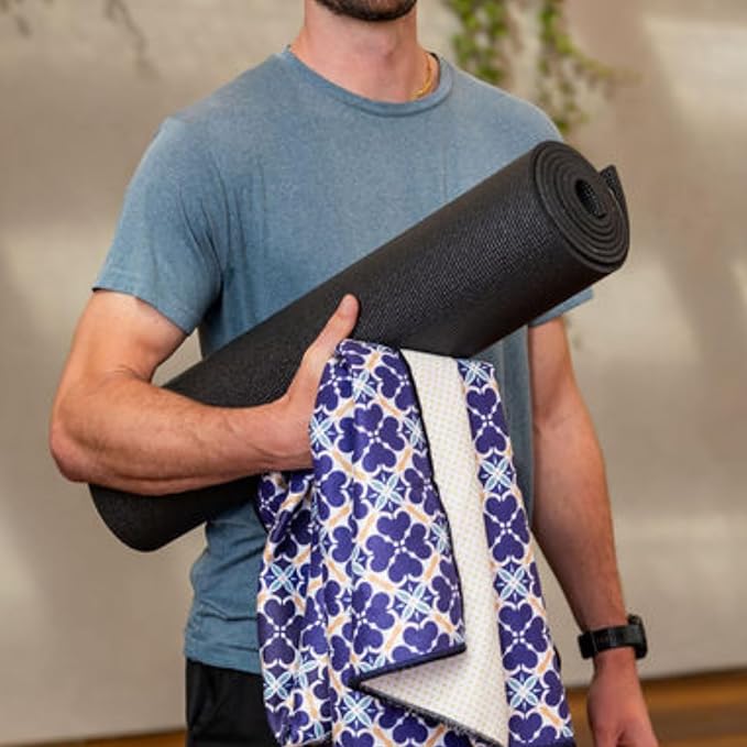 Yoga Grip Yoga Towel - Non Slip Hot Yoga Mat Towel With Corner Pockets, No-Skid Grip, and Built-in Alignment Lines | Soft, Moisture Wicking, and Sweat Absorbent | No Bunching, Stays in Place 72" x 25"