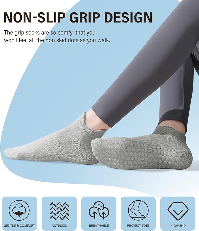 DIBAOLONG Pilates Socks with Grips for Women, Grip Socks Non Slip Yoga Socks for Barre Hospital Grippy Socks 4 Pairs