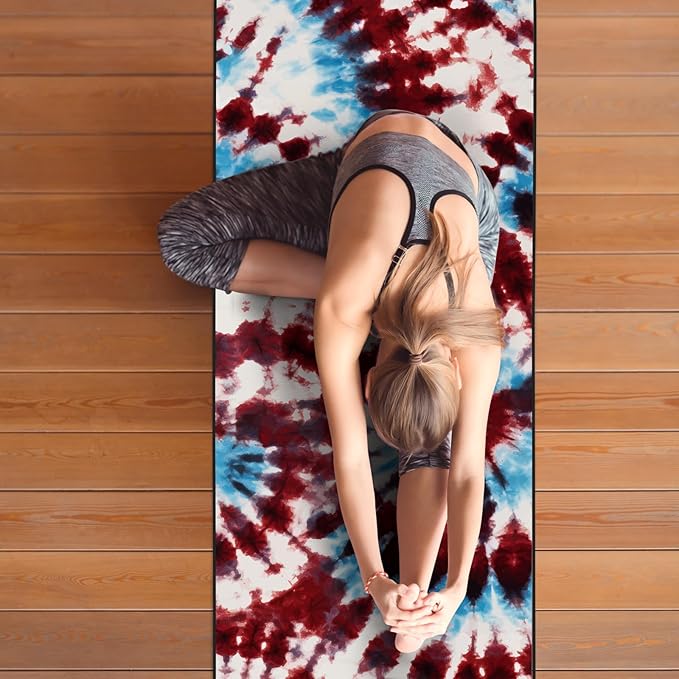 Colorful Star Yoga Towel with Corner Pockets, Non Slip Grip Dots Sweat Absorbent Hot Yoga Mat Towels, Soft Yoga Blankets with Travel Bag, Mat Cover for Workout, Gym, Fitness - 70"x26", Bold Tie-dye