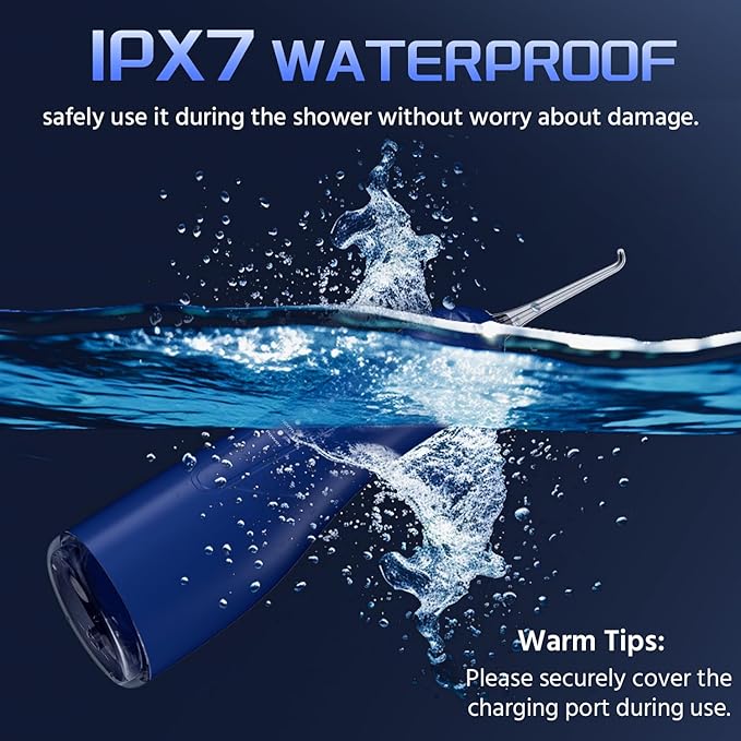 Water Dental Flosser for Teeth, 4 Modes Rechargeable Cordless Oral Irrigator 300ML Water Tank IPX7 Waterproof Portable Electric Flossers for Deep Cleaning and Gum Care, Home Travel Use, Blue