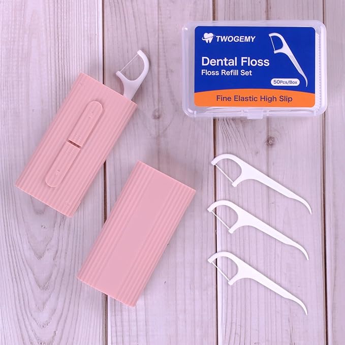 Pink Dental Floss, 2 Pack 10 Count and 50 PCS/Box, Total Package of 70 Picks Adult Floss in Set Meal. The Perfect Portable Flossing Travel Set for Cleaning Teeth and Oral Care.(Pink 2+1)