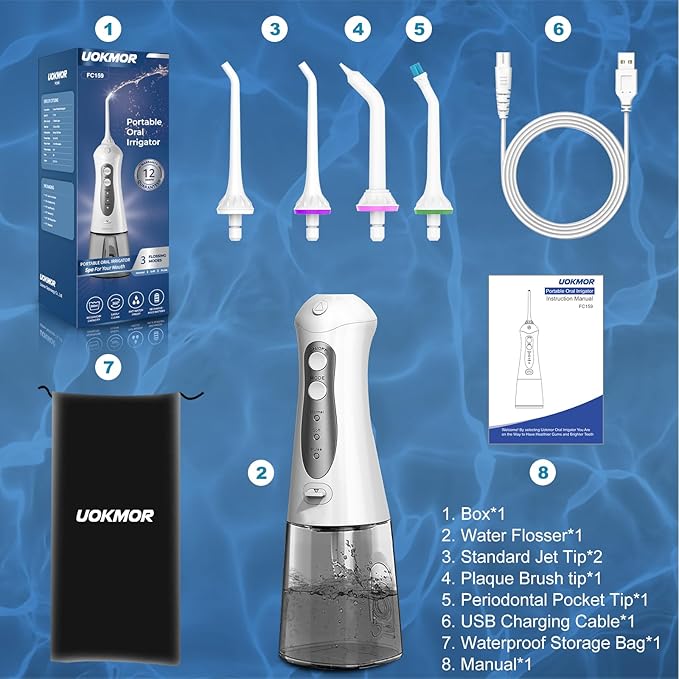 Water Flosser Cordless Teeth Pick: Portable Adults Dental Oral Irrigator for Travel Flossers Cleaning Picks 300ML