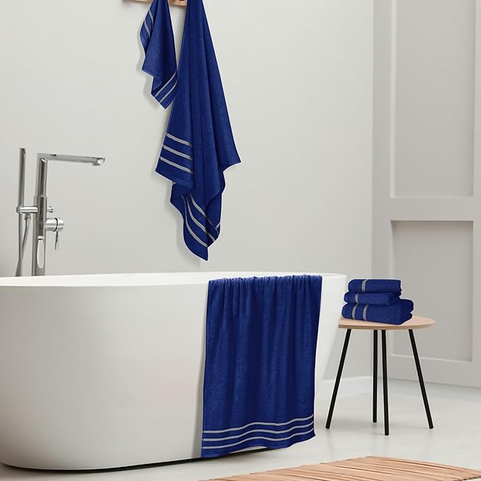MyOwn Ultra Soft 6 Pack Cotton Towel Set, Contains 2 Bath Towels 28x55 inch, 2 Hand Towels 16x24 inch & 2 Wash Coths 12x12 inch, Ideal Everyday use, Compact & Lightweight - Navy Blue, 71661