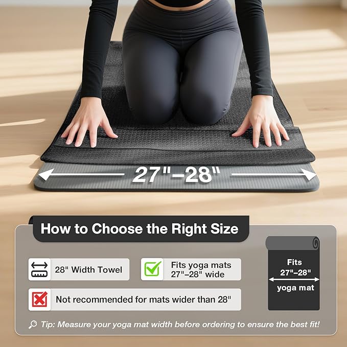 2 Pack Hot Yoga Towel, Yoga Mat Towels Non Slip for Hot Yoga with Strap, Microfiber Yoga Accessories, Soft Absorbent Quick Dry, Pilates Exercise Fitness 28" X 72"Black