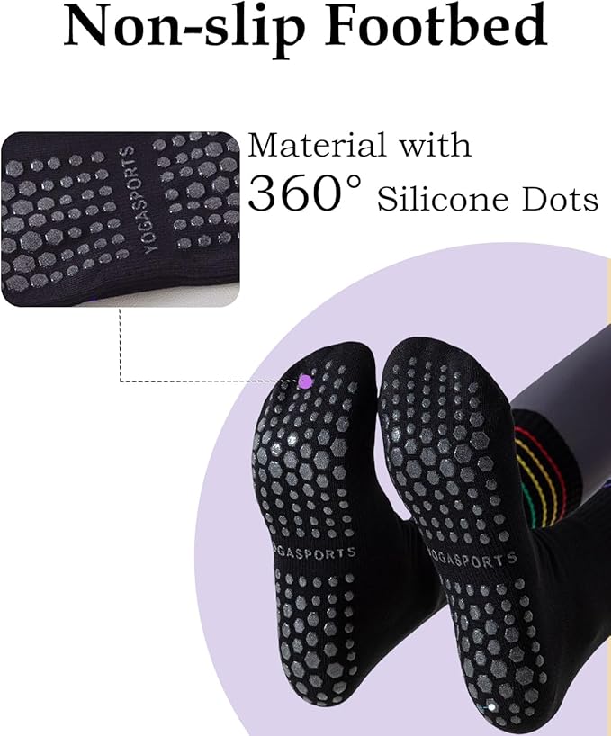 Women Pilates and Yoga Socks with Cotton, Breathable,Absorbent, Non-slip Footbed 3 Pairs