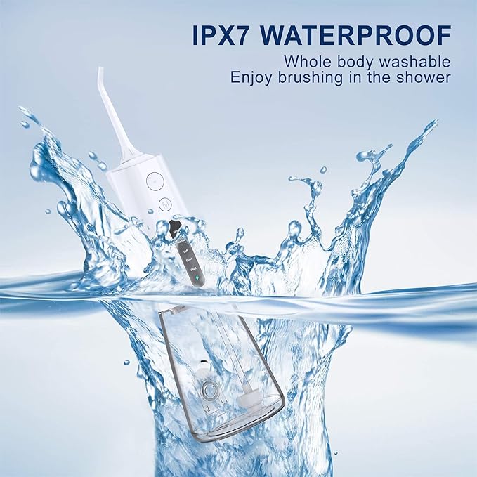 Water Dental Flosser OLED Display Cordless Teeth Cleaning MOCEL 5 Modes Oral Irrigator 300ML Portable and USB C Rechargeable IPX7 Waterproof Floss Teeth Pick (White)