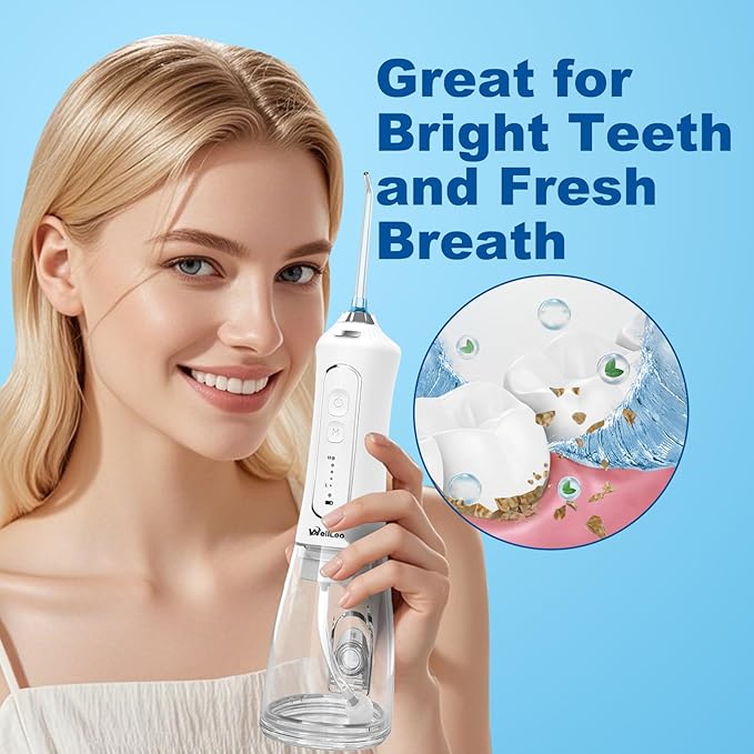 Water Flosser for Teeth, 300ML Cordless Oral Irrigator Rechargeable Dental Flosser Picks with 5 Modes 5 Jet Tips,IPX7 Waterproof Teeth Cleaner for Braces Gum Care, Home Travel Use