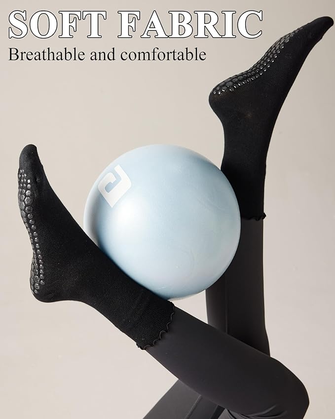 REACH STAR 4 Pairs Pilates Socks with Grips Non Slip Ruffle Yoga Grip Socks for Women
