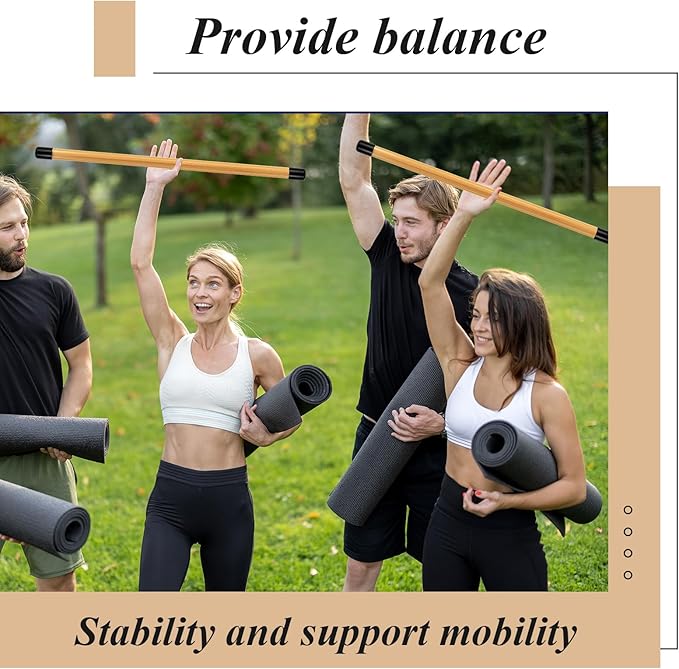 Hiboom 6 Pcs 26 inch Yoga Stick Natural Bamboo Exercise Stick with Non-Slip Rubber Ends Stretching Tool Posture Corrector Stretch Tool for Flexibility, Workout, Balance Fitness
