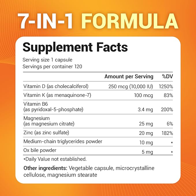 Dr. Berg Maximum Strength 7-in-1 Vitamin D3 K2 10,000 IU | Naturally Derived D3 | 4X Lab-Tested & Verified | High Absorption Formula | K2 D3 Vitamin Supplement - 120 Capsules