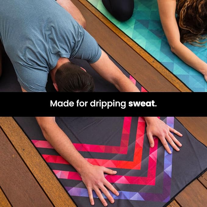 Yoga Grip Yoga Towel - Non Slip Hot Yoga Mat Towel With Corner Pockets, No-Skid Grip, and Built-in Alignment Lines | Soft, Moisture Wicking, and Sweat Absorbent | No Bunching, Stays in Place 72" x 25"