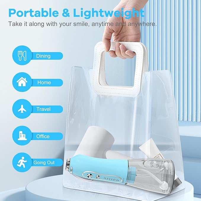 Water Dental Flosser Teeth Cleaner Pick, H2ofloss Cordless Portable Oral Irrigator,5 Mode IPX7 Waterproof Teeth Picks 300ML Rechargeable WaterFlosser for Teeth Cleaning Sky Blue