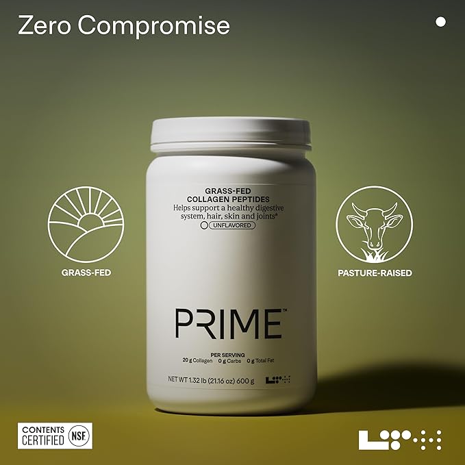 LTH Prime Collagen Peptides - Trusted by Life Time Members - Collagen Powder for Digestive Health - Supports Healthy Joints, Hair & Skin - from Grass-Fed Cows - Unflavored - 30 Servings