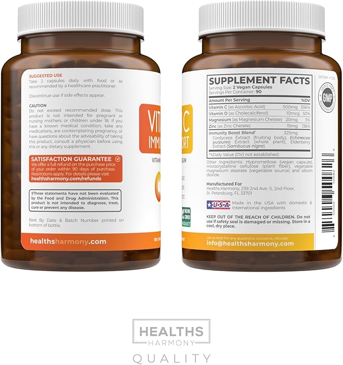 Vitamin C Immune Support Supplement - Immune Boost Blend with Elderberry Vitamin C and Zinc for Daily & Seasonal Support - Magnesium Zinc VIT C & D and Herbal Defense Complex (3 Months Supply)