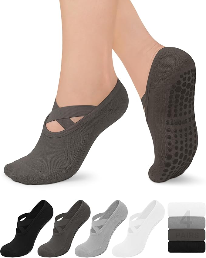 YeuG 4/6 Pairs Pilates Socks for Women - Non Slip Grip Socks for Yoga, Barre, Hospital, Barefoot